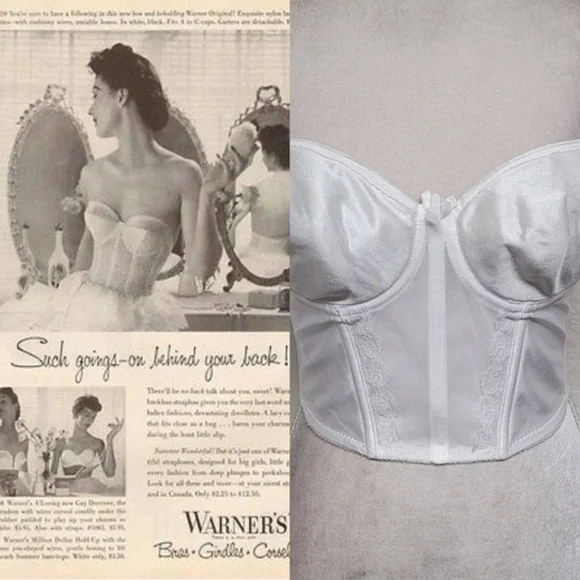 Merry Widow 60s Vintage White Corset Bustier Over Bust Longline Backless Bra 36B - Picture 2 of 11